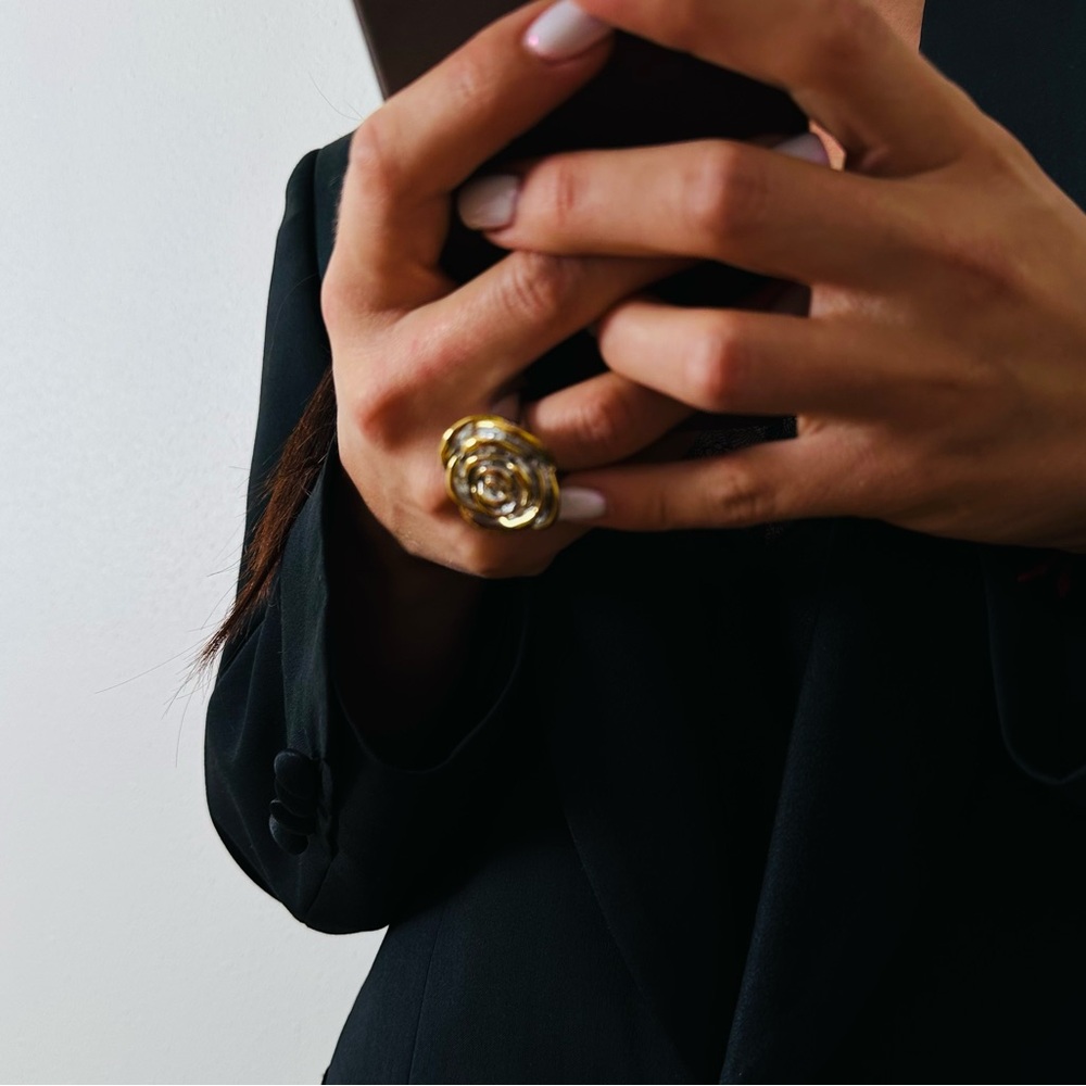 New Gold Plated Ring Flower Silver Boho Statement - Picture 5 of 10